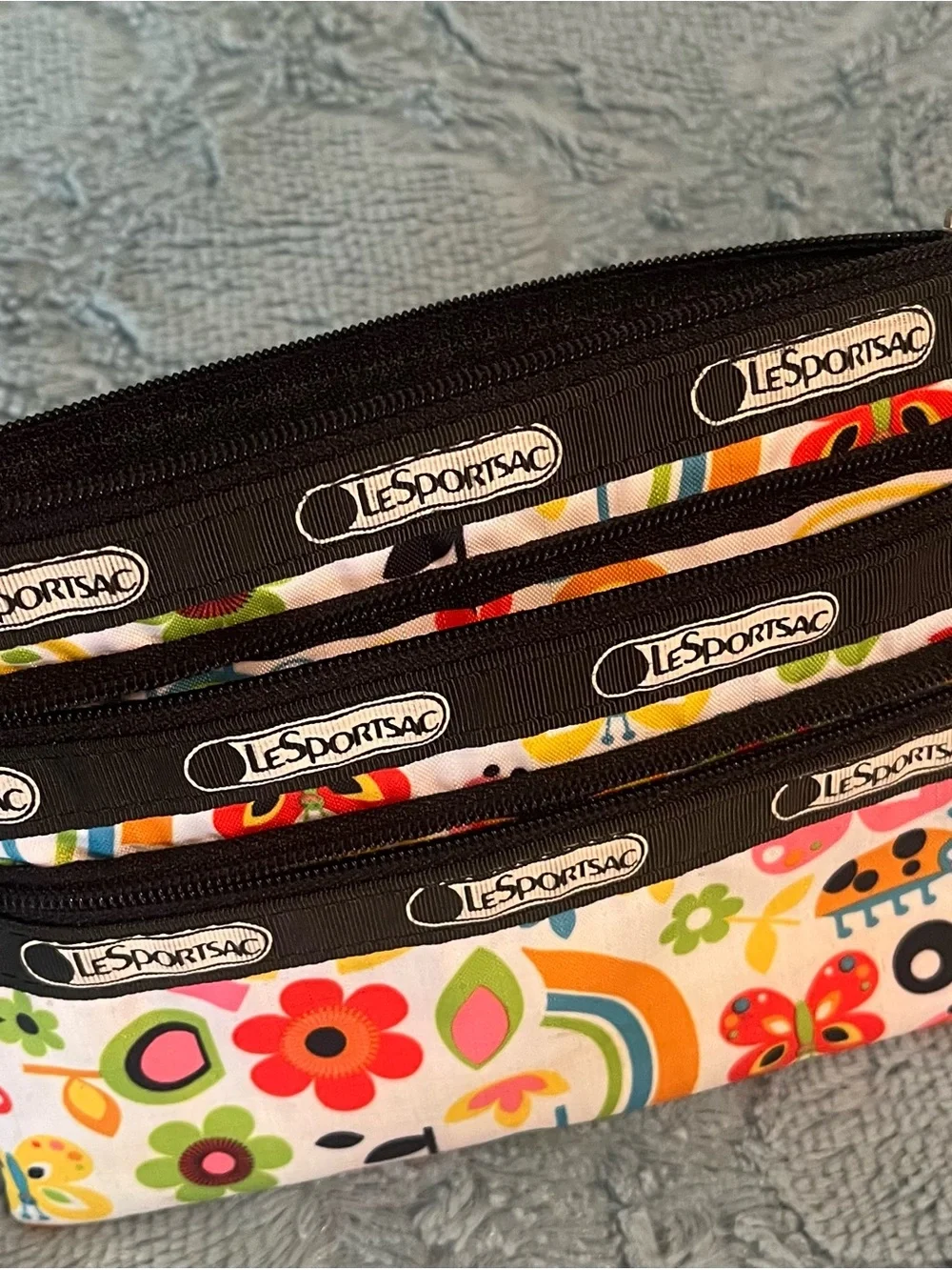 LeSportsac Floral Rainbow Triple Zip Makeup Bag - White with Multicolor Print